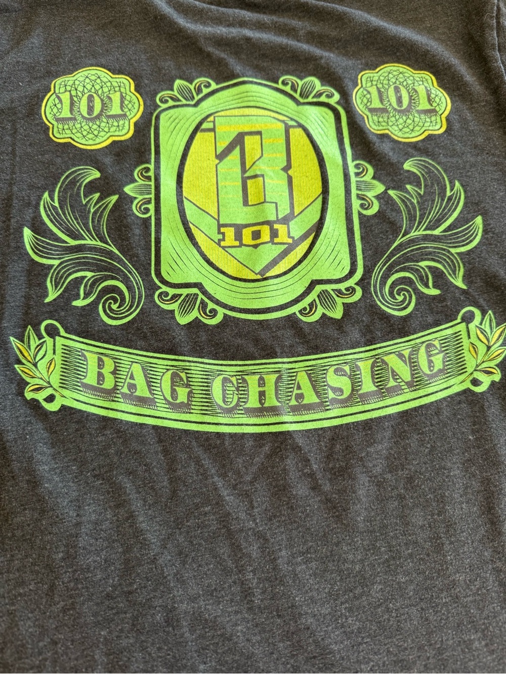 Baseball 101 Bag Chasing Graphic Tee - Black with Neon Green Print